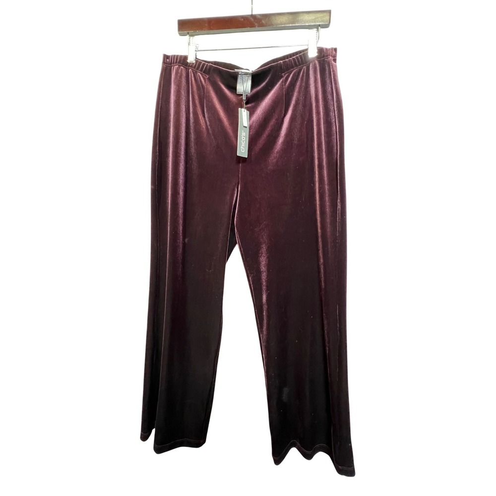 Chicos‎ Velvet Wide Leg Pants Plum Burgundy Elastic Waist Size 2P